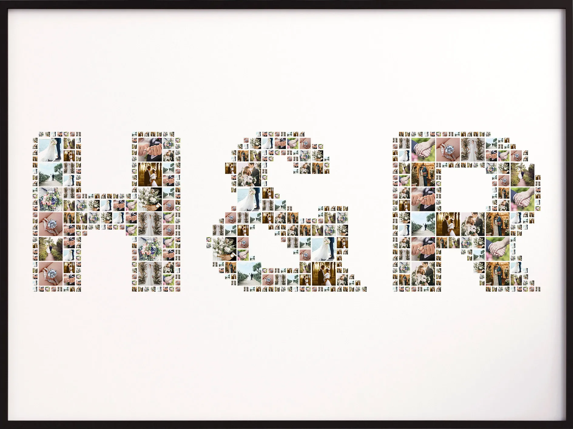 A text photo collage with the initials H & R for a wedding or anniversary gift.