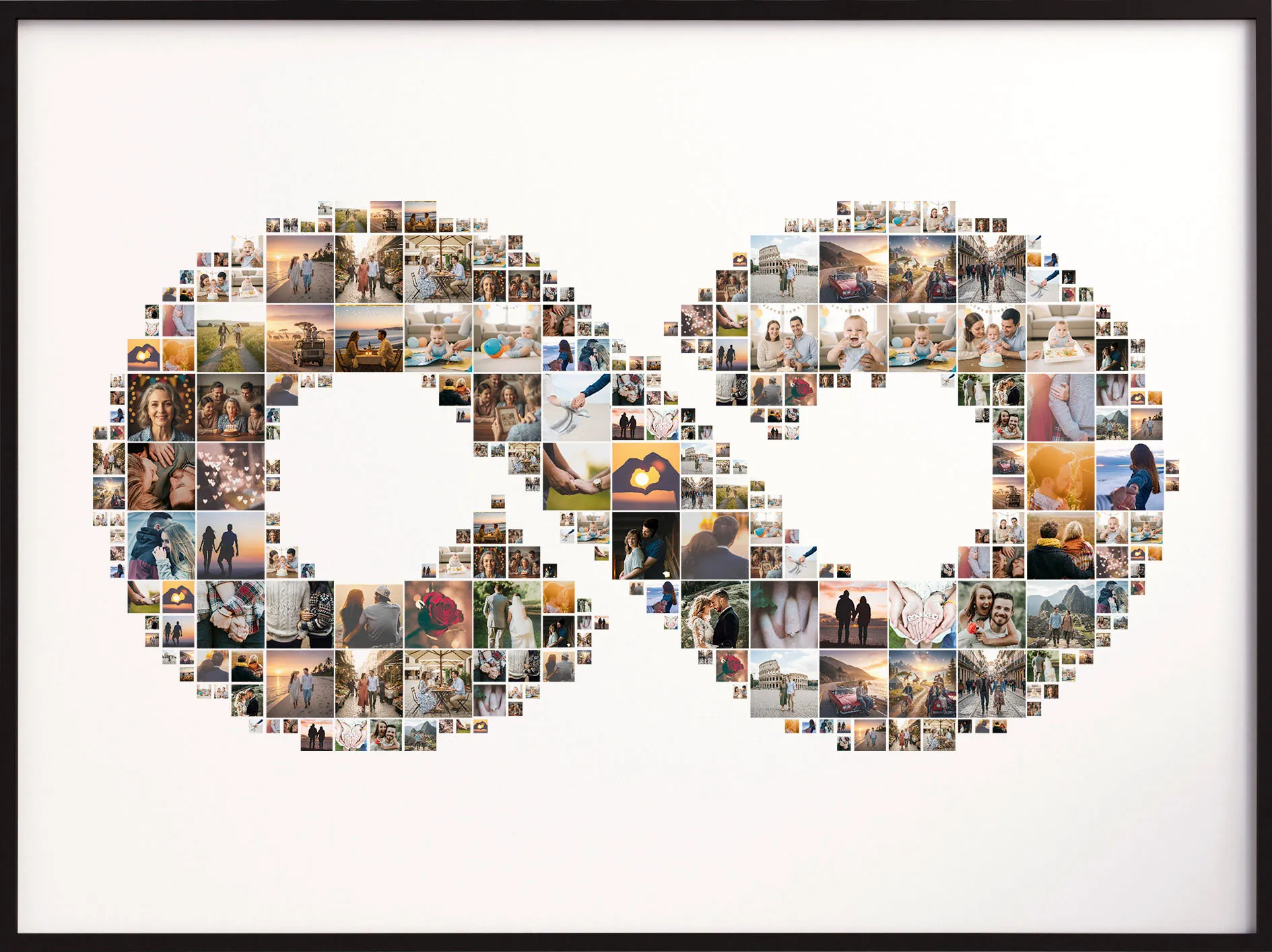 An infinity symbol collage created with an unlimited number of photos, representing endless memories.