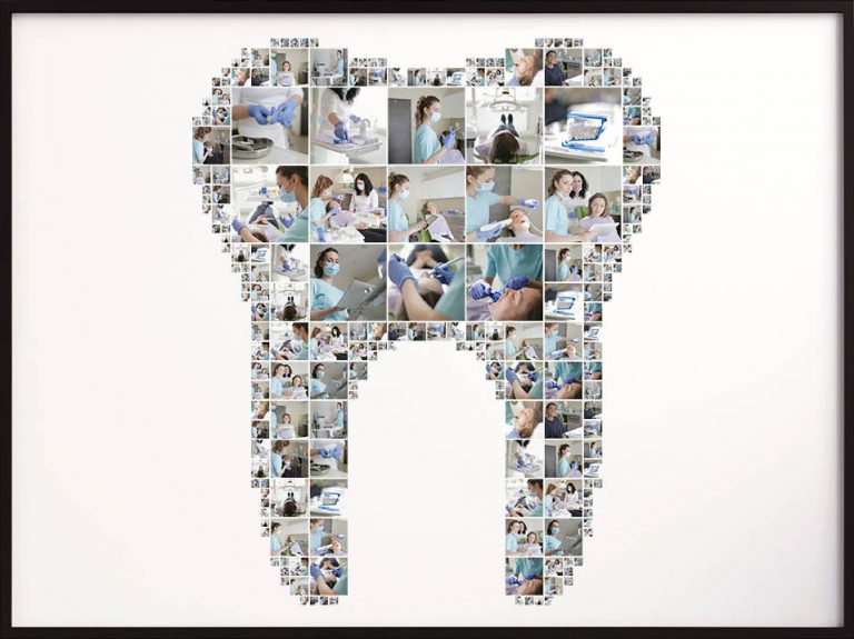 Dentist collage in shape of a tooth