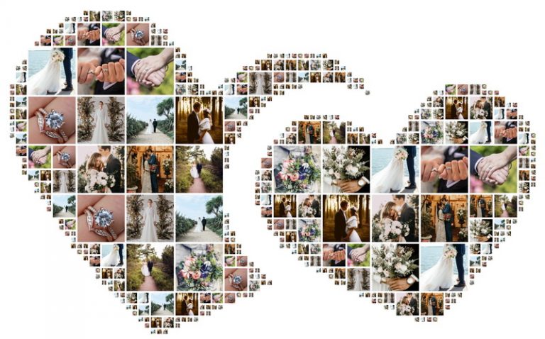 Heart shaped collage for displaying wedding photos