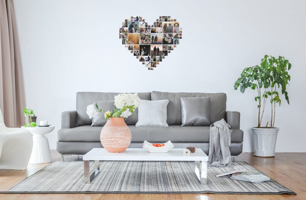 Heart Photo wall in a living room