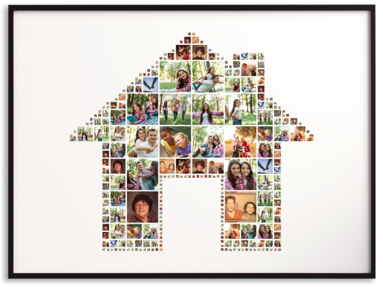 photo collage in the shape of a family house